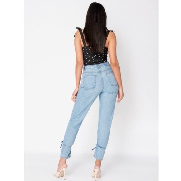 Blue High Waist Tie Detail Straight Leg Jeans Denim Pants - Picture 10 of 17